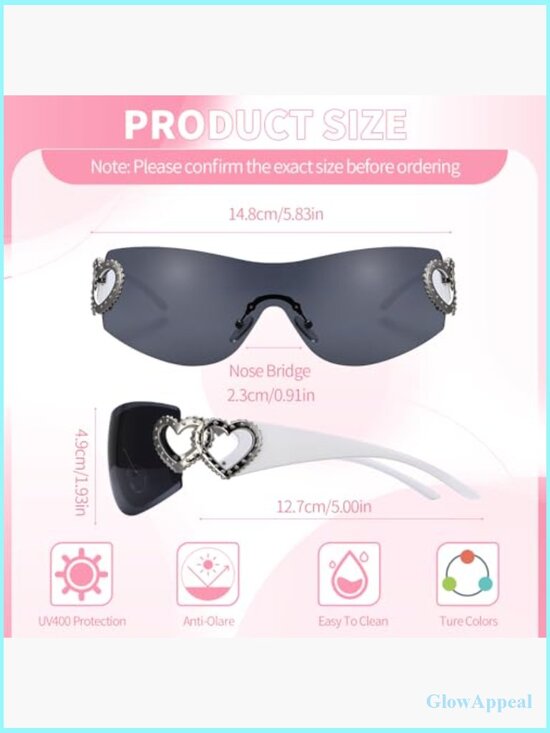 Y2K Wrap Around Rimless Sunglasses UV400 Protection 3-Piece Set - Picture 2 of 7